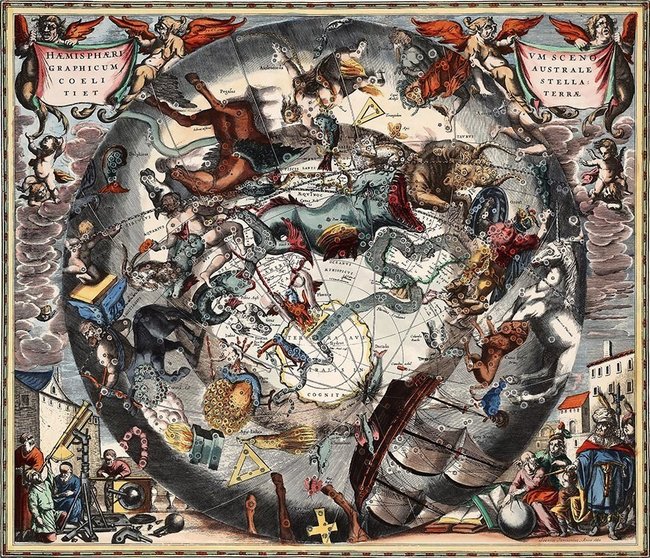 Constelaciones del hemisferio sur del atlas ‘Harmonia Macrocosmica’ de Andreas Cellarius, publicado en 1661. Imagen de dominio público
